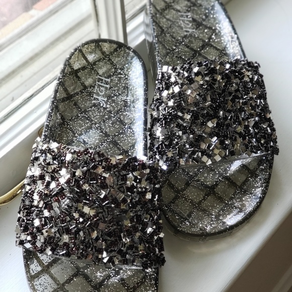 Shoes - Black/Silver Sparkle Slides